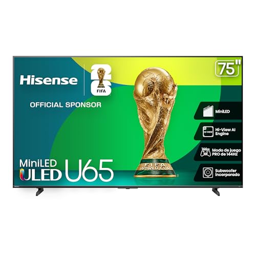 El Mejor Listado de pantalla 75 pulgadas Top 5. 46 Hisense Television U65QFM (Modelo 2025) Pantalla 75 Pulgadas,Mini-LED Smart Fire TV UHD 4K,Control Remoto por Voz con Alexa,Modo de Juego Pro de 144 Hz,Hi-View AI Engine, mira TV...