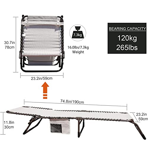 Goldsun Foldable Patio Chaise Lounge Chair For Outdoor With Detachable Pocket And Pillow, Portable Adjustable Sun Lounger Recliner For Beach, Camping And Pool-Beige（1Pack #TOP4