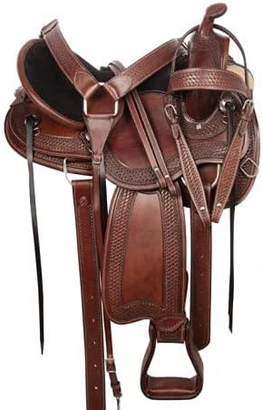 D&L Saddlery Leather Western Endurance Trail Horse Saddle Handmade Comfort with Horn Equestrian Horseback Riding Tack, Matching Headstall,Breast Collar,Reins Size:14"-18" inches Seat, M07