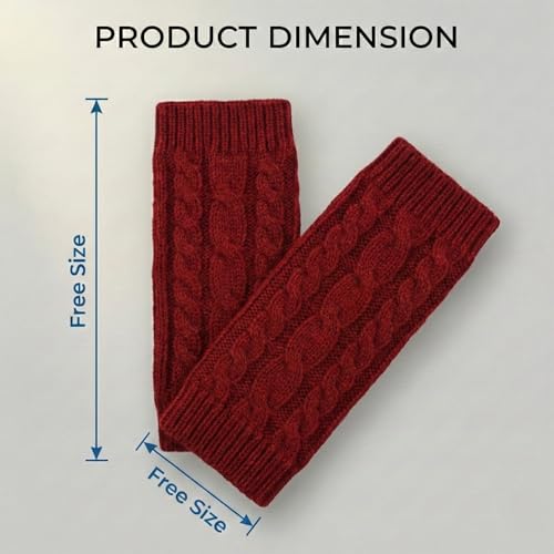 Image of Kraptick Women's Cable Knit Fingerless Gloves - Winter Soft Woolen Arm Warmers with Thumb Hole - Thermal Half Finger Mittens for Typing, Driving & Texting (Free Size, Khaki)