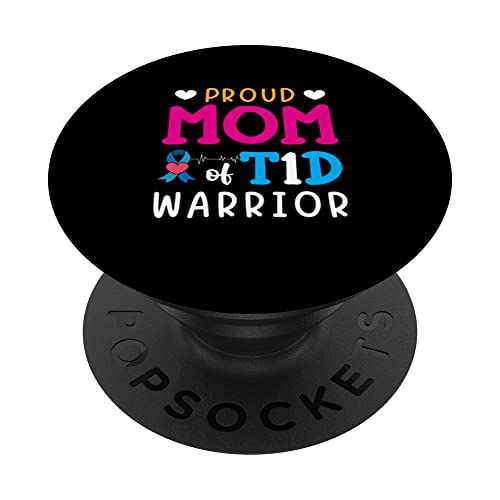 Proud Mama T1D Warrior Diabetes Type 1 Awareness PopSockets Swappable PopGrip, Black