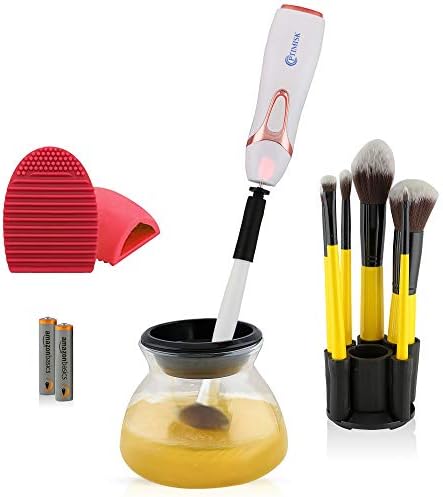 Makeup Brush Cleaner Dryer Kit With 8 Rubber Collars Automatic Electric Cosmetic Brush Cleaner Tools In Seconds Suitable for Most Makeup Brush, Black, 20 Grams