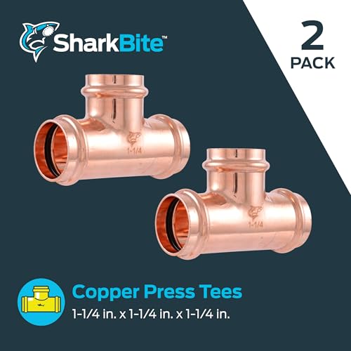 Image of SharkBite 1-1 /4 x 1-1 /4 x 1-1 /4 Inch Copper Press Tee, Plumbing Fitting, Pack of 2, UPR0835X2
