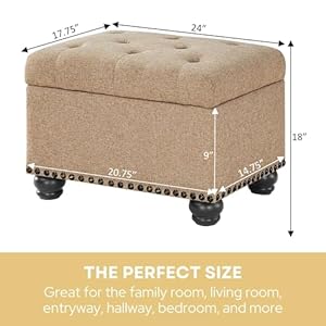 Convenience Concepts Designs4Comfort 5th Avenue Storage Ottoman 24" - Contemporary Foot Stool and Seat with Hinged Lid for Living Room, Dining Room, Office, Tan Convenience Concepts Designs4Comfort 5th Avenue Storage Ottoman 24 Contemporary Foot Stool and Seat with Hinged Lid for Living Room Dining Room Office Tan