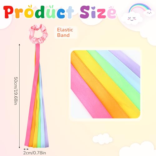 Image of VioraWhite 12 Pcs Rainbow Dance Ribbons Rainbow Rhythm Ribbons Wrist Streamers Hand Held Rhythm Streamers Gymnastics Dance Decorations for Kid Adult, Assorted Color (0.8 x 19.7 Inch,Multiple Colors)