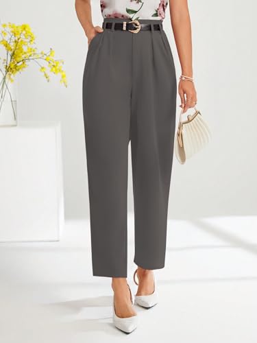 Image of Shasmi Women's High Waist Pleated Straight Leg Trousers - Elegant Solid Color Work Pants with Pockets, Casual Office Wear Polyester Blend Wide Leg Suit Pants (Trouser 235)