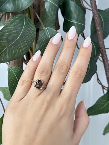 LE VIAN 2/5 Carat White and Chocolate Diamond Round Halo Ring for Women with 2 1/2 Carat Smoky Quartz | 14k Rose Gold Anniversary Ring for Her (White/Brown, 0.40 cttw) Wedding Promise Band Size 72