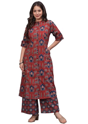 rytras Women's Pure Cotton Printed A-Line Kurta Set with Palazzo ...