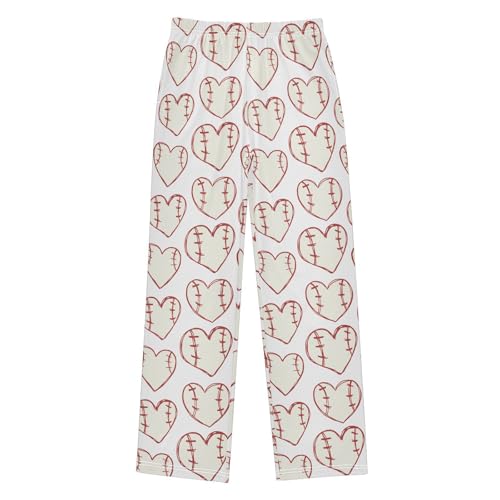 Baseball Lace Love Print Boys Long Pants Soft Trousers Elastic Waist Kids Lounge Bottoms with Pockets S-XL