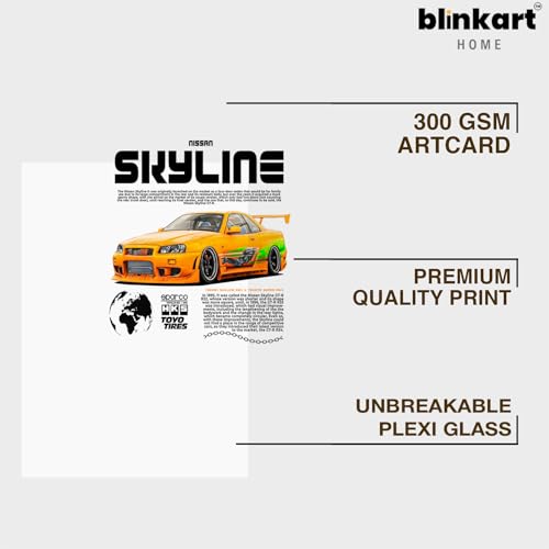 Image of BLINKART Nissan & Toyota Skyline & Supra Framed Posters Gift Items Boys Room Wall Decoration Bedroom Office Studio Synthetic Wood Frame & Acrylic Glass Ready to Hang - 12x8 Inch, (A4 Size) - CAR-267