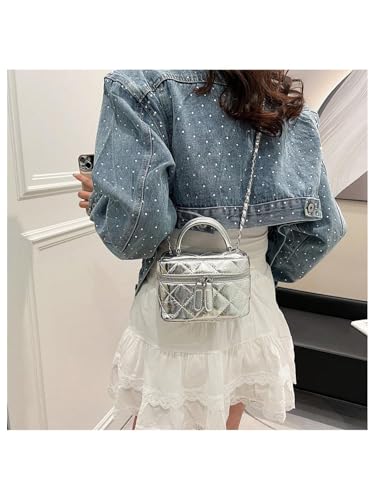 Floerns Women's Square Mini Bucket Quilted Crossbody Hobo Bag Satchel Purse with Chain Strap3