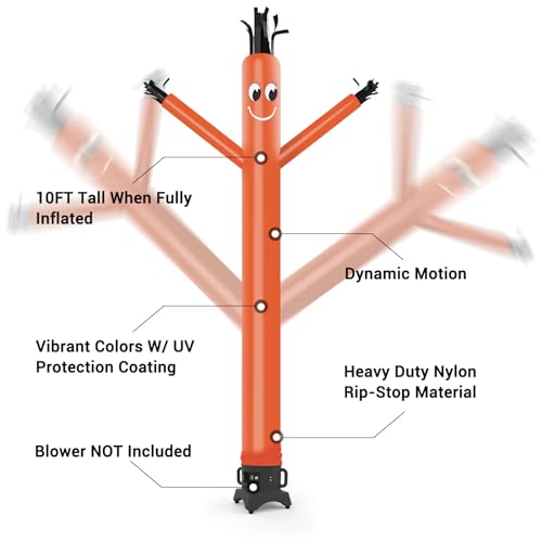 Image of MOUNTO 10ft Inflatable Dancers Tube Man Attachment - 10 Feet 12inch Tall Wacky Waving Inflatable Dancing Tube Guy, High Durability Rip-Stop Nylon (Blower Not Included) (Orange)