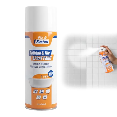 Fix & Fusion Bathtub & Tile Spray Paint Multi-Surface Coating for Bathroom & Kitchen High Adhesion Water-Resistant for Porcelain Ceramic Fiberglass Countertops & More White 13.5 oz (Pack of 1)