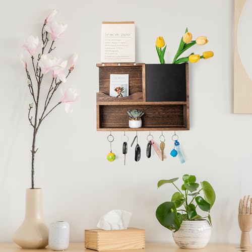 Genmous & Co. Genmous Key Holder For Wall - Mail Organizer Wall Mount With 6 Hooks And Chalkboard Storage Drawer thumb #6