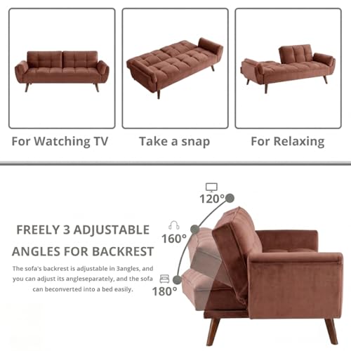 Image of Tarantino 3-Seater Convertible Sofa Cum Bed | Modern Tufted Upholstered Folding Sleeper Sofa for Living Room | High-Density Foam Comfort | Space Saving Couch Bed for Home (Blush Pink)