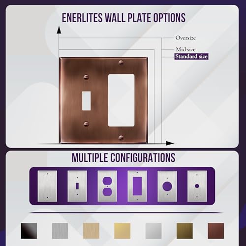 Image of ENERLITES Combination Toggle Switch & Decorator Receptacle Metal Wall Plate, Stainless Steel 201 Outlet Cover, Corrosion-Resistant, Standard Size 2-Gang 4.50 inch x 4.57 inch, 771131-AC, Antique Copper
