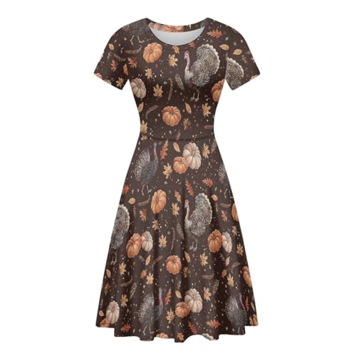 Image of HUGS IDEA Womens Puffy Swing Midi Dress Round Neck Short Sleeve Party A-Line Dresses