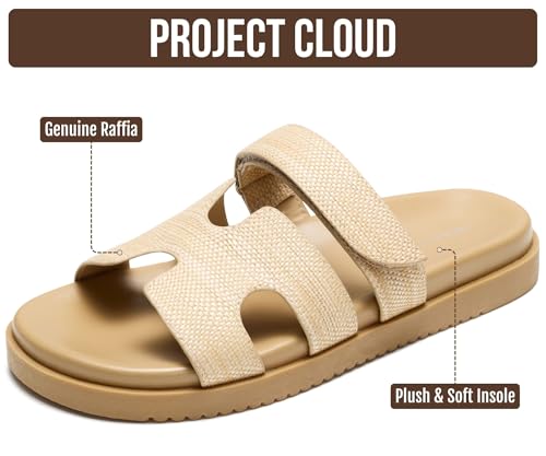Image of Project Cloud 100% Genuine Leather Sandals for Women Footwear - Stylish Womens Sandals with Plush & Soft Insole - Non-Slip and Water-Resistant Beach Sandals Slides for Women (Mayvy)