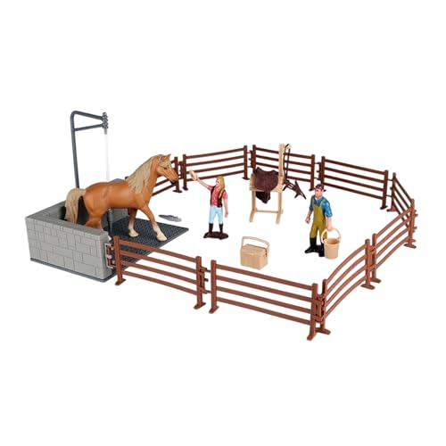 KAHDGSS Interaktives Pferdepflege Rollenspielset Mit Miniatur Stallwerkzeug Realistische Tierfiguren Für Kreatives Lernen Tiermodell Spielsets