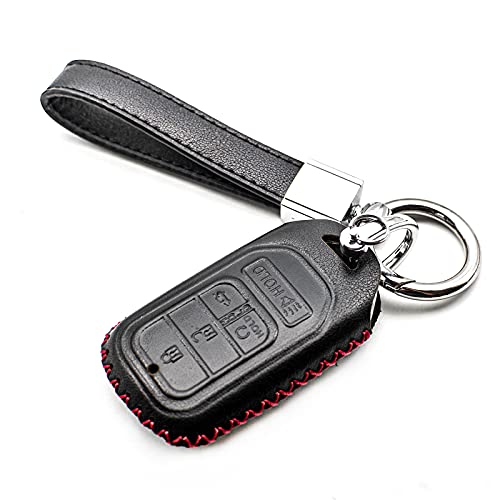 MECHCOS Compatible with Honda Accord Civic CR-V Pilot Insight Passport Smart 5 Buttons Leather Keyless Entry Remote Control Key Fob Cover Case Protector Accessories, Black/Red