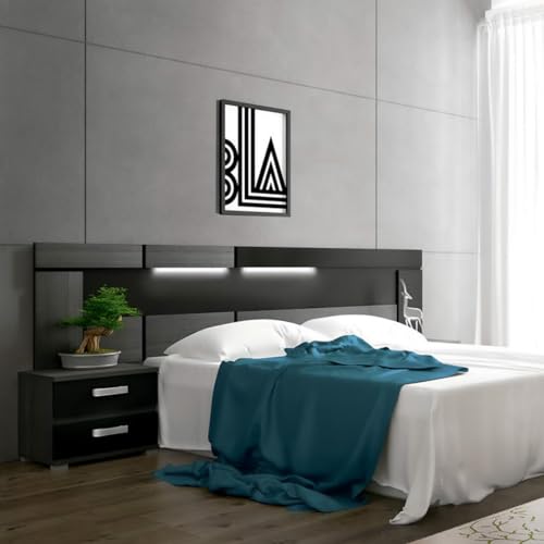 Homey - Cabecero con Leds Leina de 260 x 60 cm | Práctico y Elegante | Fácil de Montar, Color Ceniza - Negro (para Cama Desde 135 hasta 200)