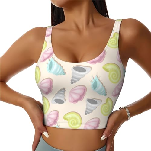 VOSERY Sujetador deportivo para mujer con diseño de conchas marinas 9038, Negro , S