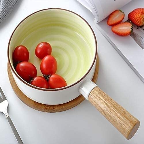 ERoomQ Pasta Bowls Home Big Wrist Creative Ceramic Bowl Italian Salad Bowl with Wooden Handle Dessert Bowl Fruit Bowl Bowl Dessert Bowls Western Decorativ,Blue-25.6X15.3X4.6CM (Pink 25.6X15.3X4.6CM)