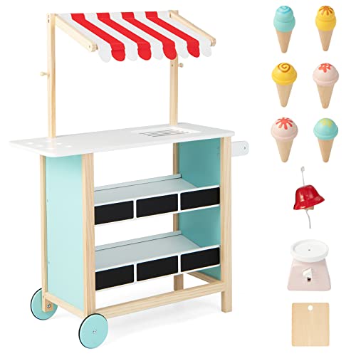 Honey Joy HJ-1434-CA Kids Ice Cream Cart, Wooden Grocery Store Playset W/6 Pieces Play Food thumb #8