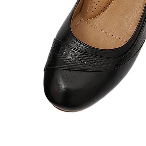 Image of Mona flying Women's Leather Closed Toe Mid Heel Wedges Comfy Dress Pumps