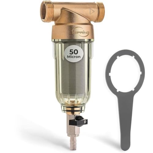 iSpring WSP-50 Spin Down Sediment Water Filter, Whole House Reusable Flushable Prefilter for Well Water, 50-Micron, 1' MNPT + 3/4' FNPT, Lead-Free Brass