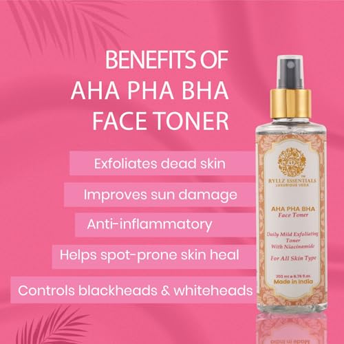 Image of RYLLZ ESSENTIALS AHA PHA BHA Face Toner 200ml | With Niacinamide & 1% Salicylic Acid | for Mild Exfoliation, Acne Control, Blackheads, Whiteheads & Pore Tightening | for All Skin Types | 200ml
