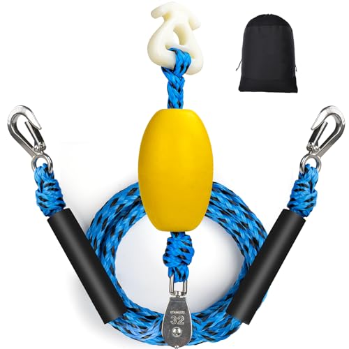 ASVAEVAS Self Centering Boat Tow Harness for Tubing, Boat Tow Rope Harness with Pulley and Large Hooks for Towing 1-4 Riders Towable Tubes, Pulling Water Skiing, Wakeboarding