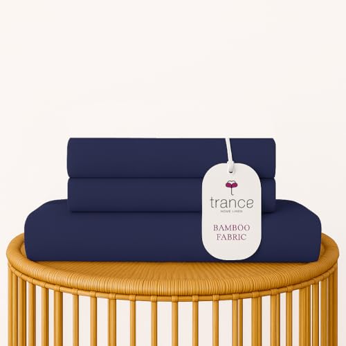 Image of Trance Home Linen 300 TC Bamboo Flat King Size Bedsheet | Soft, Breathable & Eco-Friendly Bedsheet with 2 Pillow Cover - (108 x 108 inch, Mediterranean Blue)