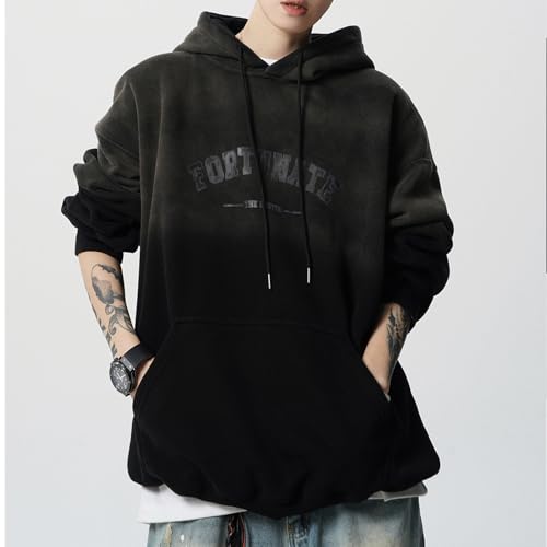 Men's Casual Pullover Gradient Hooded Hoodie Streetwear Sweatshirt Vintage Printed Tops Fall Winter2