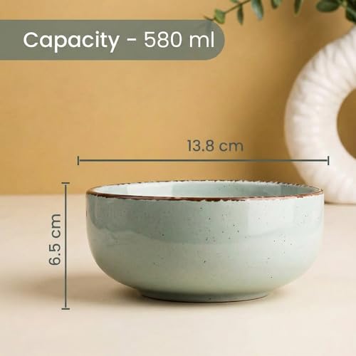 Image of The Earth Store Mint Marble Ceramic Bowl with Lid Set of 2, 580ML | Multipurpose Coaster /Lid | Dishwasher & Microwave Safe Bowl | Ideal for Rice, Dal, Fruits, Salad, Snack, Mixing Bowl
