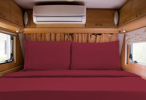 Elegant Comfort Luxurious 1500 Premium Hotel Quality Microfiber Three Line Embroidered Softest 4-Piece Bed Sheet Set, Wrinkle and Fade Resistant, RV Short Queen, Burgundy