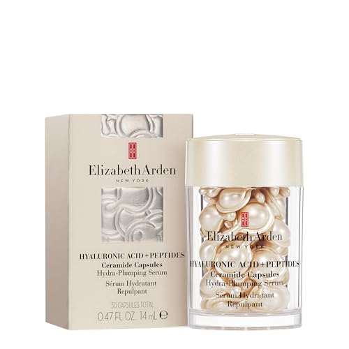 Elizabeth Arden-Cápsulas con Ácido Hialurónico y Péptidos, Serum Facial Hidratante y Voluminizador con Péptidos y Moléculas de HA de Tamaño Cambiante, Textura Sedosa para Todo Tipo de Piel,30 Cápsulas