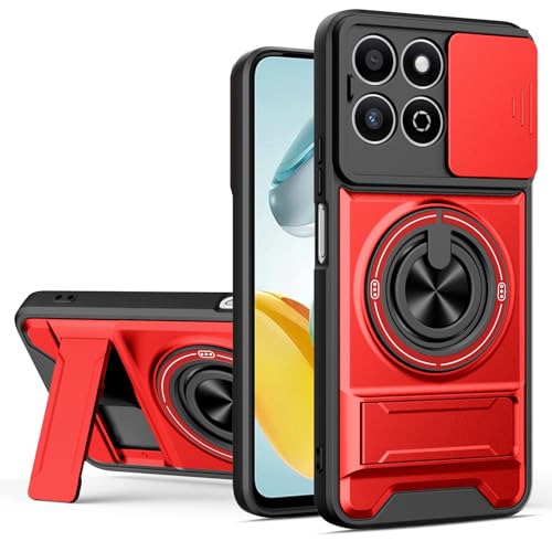 Housse Honor X6C 4G protection antichoc intégrale, étui rouge rigide doté d'un support arrière