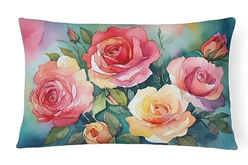Caroline's Treasures DAC1701PW1216 Oklahoma Roses in Watercolor Fabric Decorative Pillow 100% Machine Washable Pillow, Indoor or Outdoor Decorative Throw Pillow for Couch, Bed or Patio