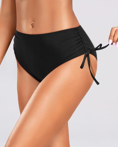 Zmart Women Full Coverage Bikini Bottom Adjustable Side Tie Swim Bottom with Side Ruched Mid Rise Bathing Swimsuit4