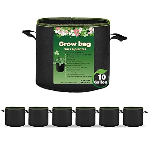 Mastiff Gears® Grow Bags, Durable Fabric Pots, Plant Pots with Reinforced Handles (10 Gallon, 6-Pack) Cover