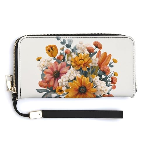 Glass Vase with Colorful Flowers Blessed PU Leather Clutch Long Bifold Wallet, Coin Purse Credit Pass Case, Durable Card-Holder Money Storage for Women Men