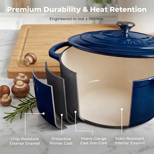 Image of Zulay Kitchen 6.4QT Enameled Cast Iron Dutch Oven Pot with Lid, Heavy-Duty Soup Pot for Stews, Braising, Roasting & Sourdough Bread Baking, Oven Safe up to 500F - Lapis Lazuli