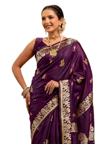 Image of SIRIL Women's Silk Dual Tone Jacquard Banarasi Saree with Unstitched Blouse Piece