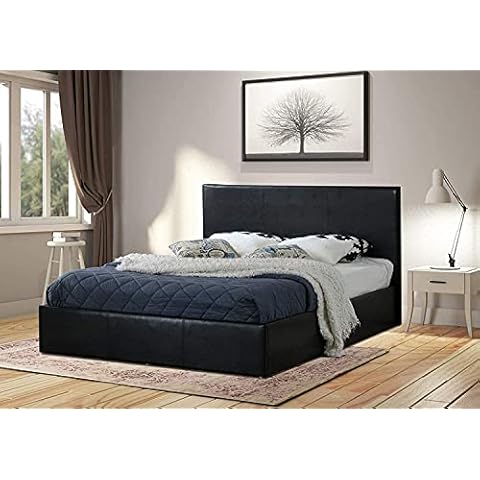 Modernique® Double Ottoman Storage Faux Leather Double Bed Frame (4FT6) Bounce Sprung Slats Base (Black, Double 4FT6) Cover
