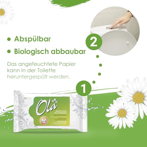 OLA Feuchtes Toilettenpapier – (1x40 Stück) Feuchttücher – Kamillenextrakt & Milchsäure, spülbar, empfindliche Haut – 40 Stück – Ansicht 3