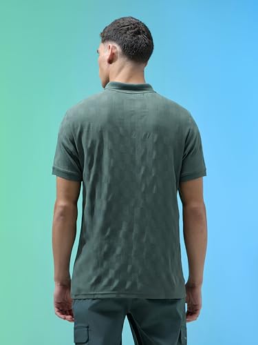 Image of TECHNOSPORT Men's Slim Fit Jacquard Textured Polo Sports T-Shirt with Cotflex, UPF50+ for Regular use