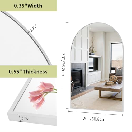 Image of BEAUTYPEAK 20 inchx30 inch Arch Bathroom Mirror, Wall Mounted Vanity Metal Frame Mirror for Bedroom, Entryway, Living Room, Silver