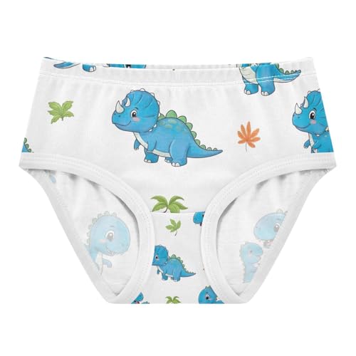 Cute Blue Cartoon Dinosaurs Toddler Underwear Girls, Girls' Cotton Brief Underwear, 2T–8 Years