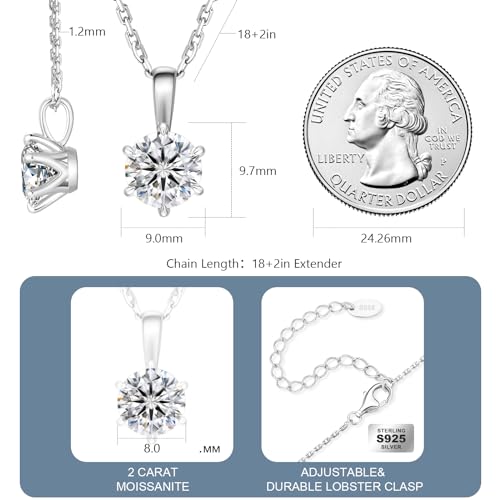 KRKC Moissanite Pendant Solitaire Necklace for Women, 0.5CT/1CT/2CT/3CT/4CT Lab Created Diamond Pendant, 6-Prong, VVS1 Clarity D Color, Adjustable S925 Sterling Silver Chain, 14K White Gold Plated, Anniversary Romantic Gift for Her, Birthday Gifts for Wife Girlfriend Mom Daughter, Mother's Day Valentines Christmas Gift4